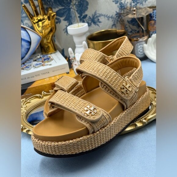 🆕 TORY BURCH 🧿 NWOB Kira Sport Sandal, Havana Sand Natural Raffia - Sz US 7 - Picture 9 of 16